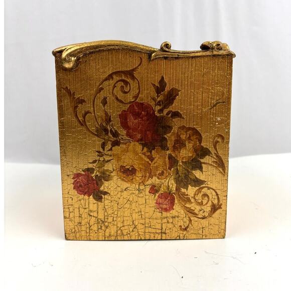 VTG Floral Golden Tissue Box Cover Home Decor Painted Croscill - Picture 1 of 13